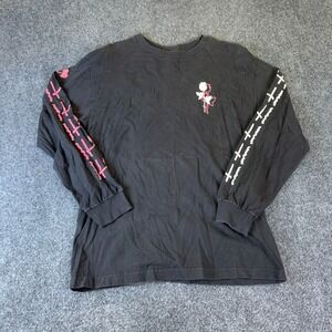Yours Truly Long Sleeve Graphic Tee Mens Small Black Rose Cross Flame